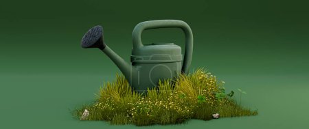 Photo for Watering can isolated on green background 3d illustration - Royalty Free Image