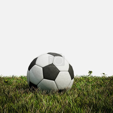 Téléchargez les photos : Ballon de football sur herbe isolé sur fond blanc illustration 3d - en image libre de droit
