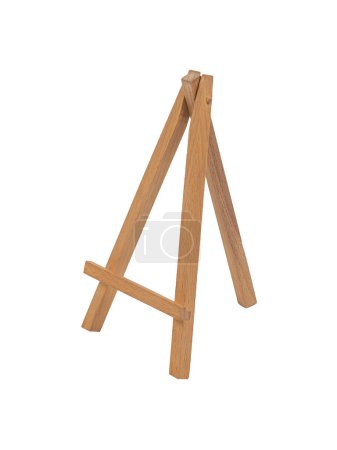 Photo for Small wooden empty easel, smartphone stand, isolated on white background. - Royalty Free Image