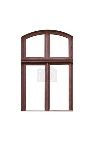 Photo for 19th century dark-brown arched wooden window isolated on white background. - Royalty Free Image