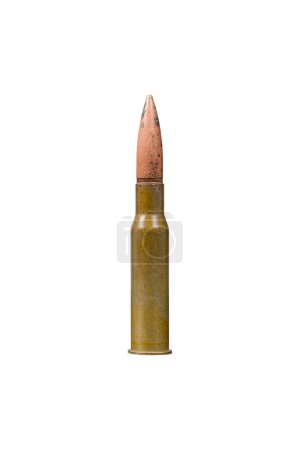 Photo for Firearms cartridge with bullet 7,62 mm caliber isolated on white background. - Royalty Free Image