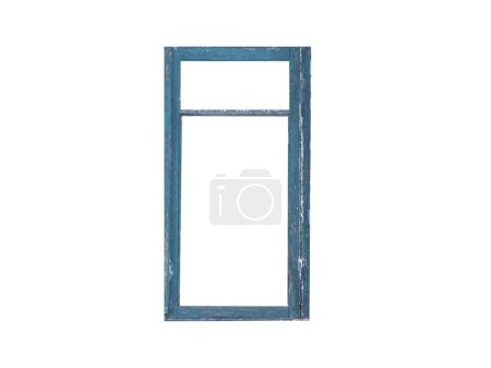 Old blue wooden window frame isolated on white background.