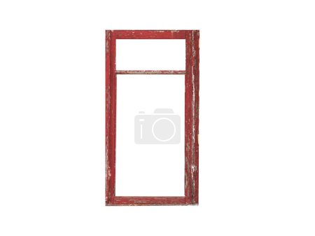 Old red wooden window frame isolated on transparent background.