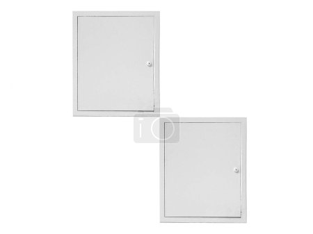 Four white electric meter boxes is isolated on a white background.
