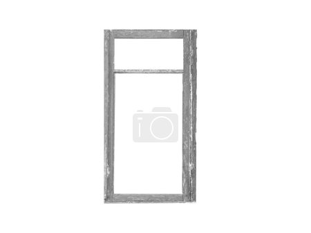 Old gray wooden window frame isolated on white background.