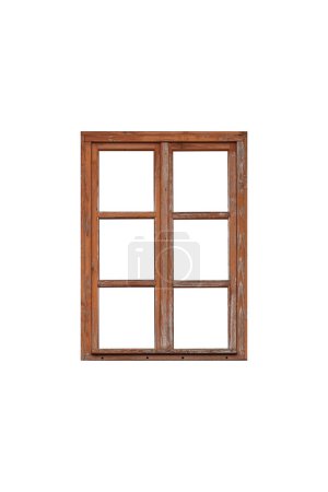 Frame of a old shabby wooden window isolated on white background