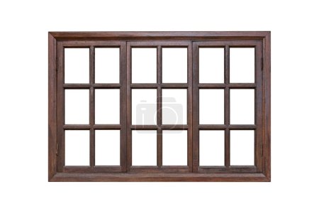 Triple wooden window isolated on white background