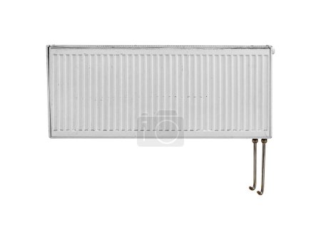 Photo for Old white on wall radiator is isolated on white background. - Royalty Free Image