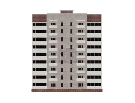 Nine-storey white apartment skyscraper building, isolated on white background.