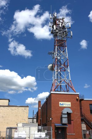 Photo for Truro, Canada - August 4, 2023: Telecommunications tower of Bell Aliant in Truro, Nova Scotia. Bell Aliant is the brand name used by Bell Canada for telecommunications services in Atlantic Canada. - Royalty Free Image