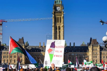 Téléchargez les photos : Ottawa, Canada 4 novembre 2023 Des manifestants se rassemblent sur la Colline du Parlement pour appeler à l'appui des résidents de la bande de Gaza, à la fin des restrictions à l'aide humanitaire dans la région et à un cessez-le-feu dans la guerre israélo-Hamas. Le corbeau - en image libre de droit