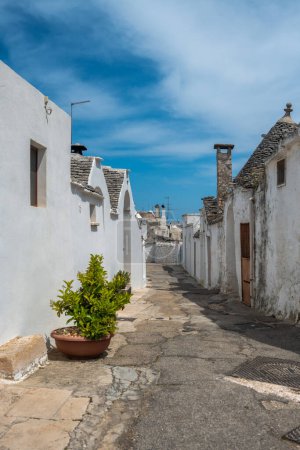Photo for A narrow street in Alberobello running among small historic buildings called Trullo - Royalty Free Image