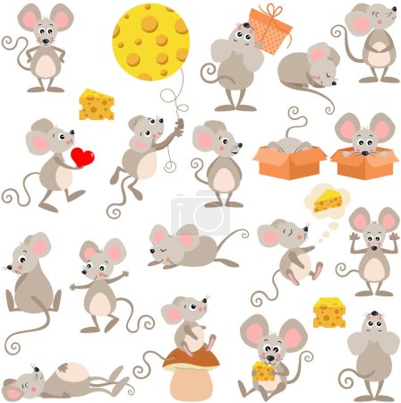 Illustration for Set of digital elements with cute mouse - Royalty Free Image