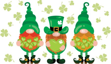 Téléchargez les illustrations : Trois drôles de gnomes de la Saint Patrick - en licence libre de droit