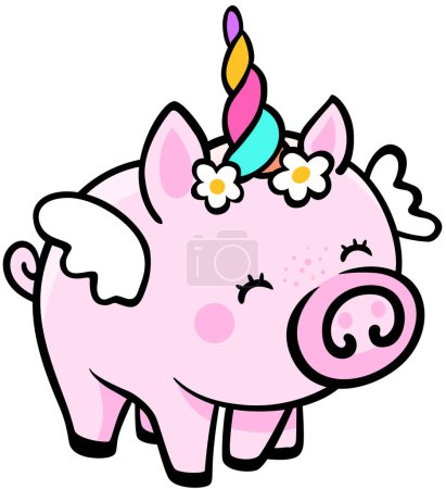 Illustration for Cute unicorn piggy isolated on white - Royalty Free Image