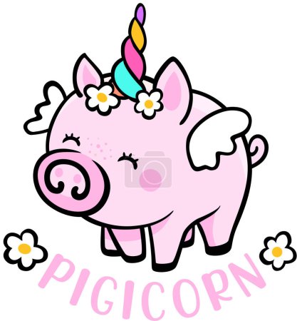 Illustration for Funny unicorn piggy isolated on white - Royalty Free Image
