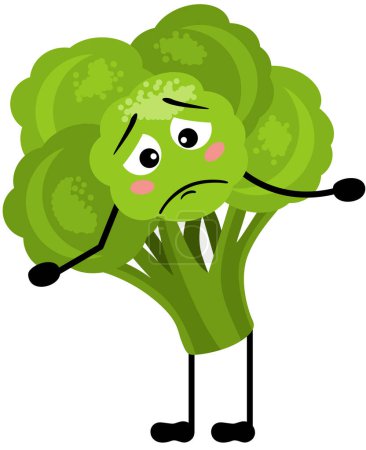 Ilustración de Divertido verde broccolis mascota sentirse triste. - Imagen libre de derechos