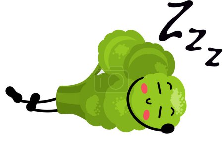Ilustración de Broccolis verde fresco mascota divertida durmiendo - Imagen libre de derechos