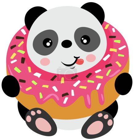 Ilustración de Adorable panda dentro de un delicioso donut - Imagen libre de derechos