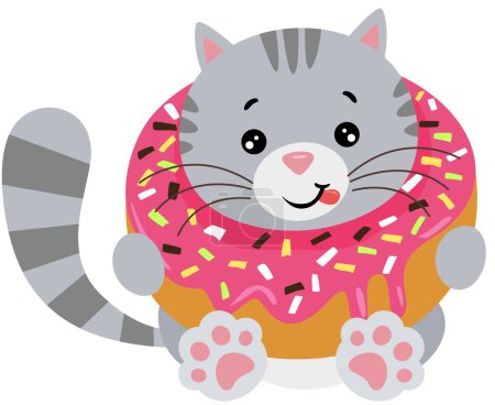 Ilustración de Adorable gato dentro de un delicioso donut - Imagen libre de derechos