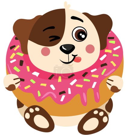 Ilustración de Adorable perro dentro de un delicioso donut - Imagen libre de derechos