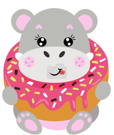 Ilustración de Cute hippo inside a delicious donut - Imagen libre de derechos