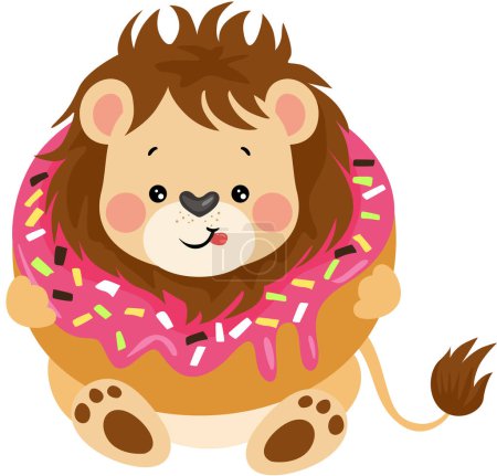Ilustración de Lindo león dentro de un delicioso donut - Imagen libre de derechos