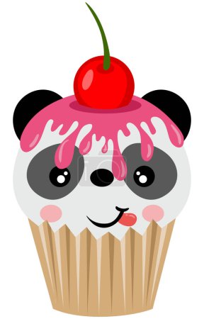 Ilustración de Lindo panda encima de un delicioso cupcake - Imagen libre de derechos