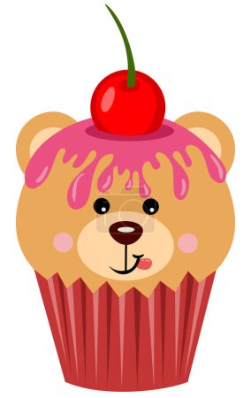 Ilustración de Bonito osito de peluche encima de un delicioso cupcake - Imagen libre de derechos