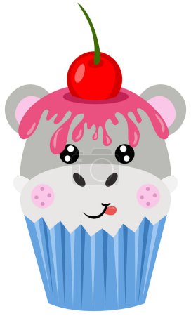 Ilustración de Lindo hipopótamo en la parte superior de un delicioso cupcake - Imagen libre de derechos