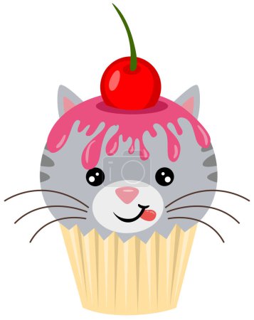 Ilustración de Lindo gato en la parte superior de un delicioso cupcake - Imagen libre de derechos