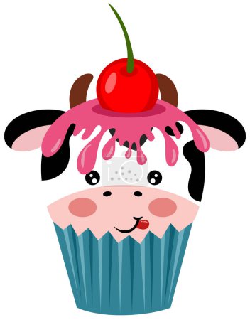 Ilustración de Linda vaca encima de una deliciosa magdalena - Imagen libre de derechos