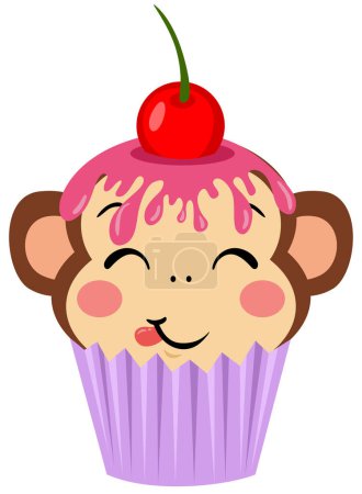 Ilustración de Mono lindo encima de un delicioso cupcake - Imagen libre de derechos