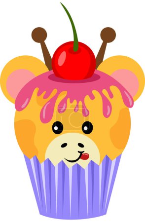 Ilustración de Linda jirafa encima de un delicioso cupcake - Imagen libre de derechos
