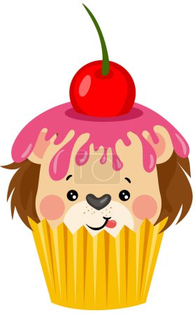 Ilustración de Lindo león encima de un delicioso cupcake - Imagen libre de derechos