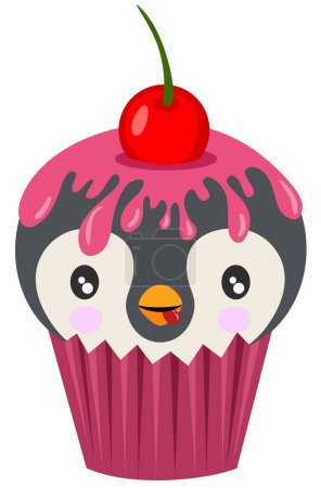 Ilustración de Lindo pingüino encima de un delicioso cupcake - Imagen libre de derechos