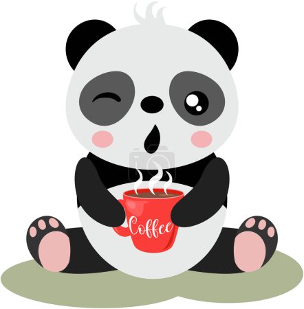 Téléchargez les illustrations : Mignon panda boire un café chaud - en licence libre de droit