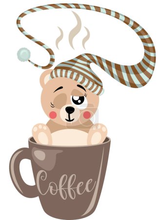 Téléchargez les illustrations : Ours en peluche endormi avec chapeau de couchage à l'intérieur tasse de café - en licence libre de droit