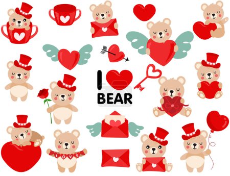 Set von lustigen Liebe Valentin Teddybär