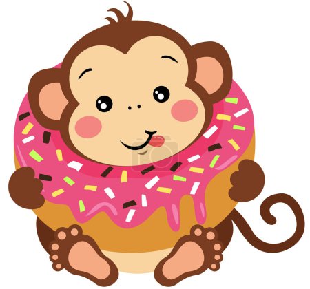 Ilustración de Lindo mono dentro de un delicioso donut - Imagen libre de derechos