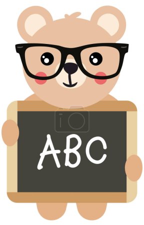 Illustration for Teddy bear  teacher holding a school blackboard with abc written - Royalty Free Image