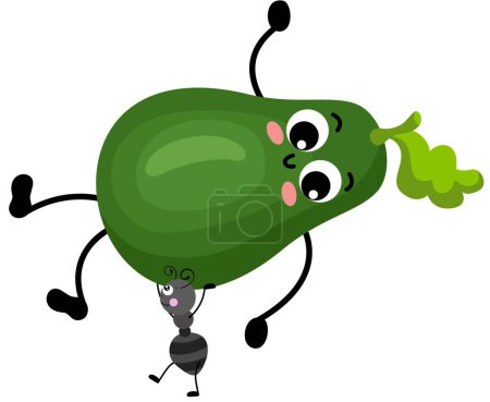 Illustration for Cute ant carrying a funny avocado mascot - Royalty Free Image