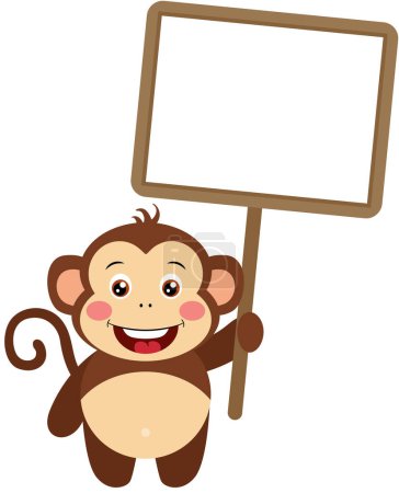 Cute monkey holding a blank signboard.