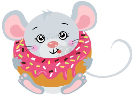 Ilustración de Lindo ratón dentro de un delicioso donut - Imagen libre de derechos