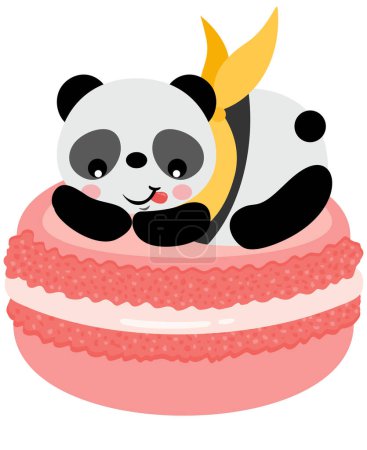 Cute greedy panda on top of macaron