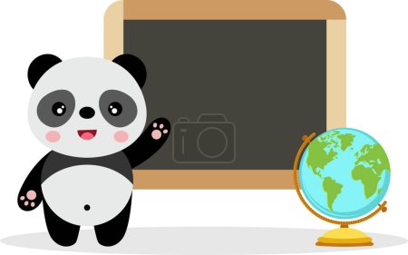 Illustration for Cute panda with school blackboard and globe - Royalty Free Image