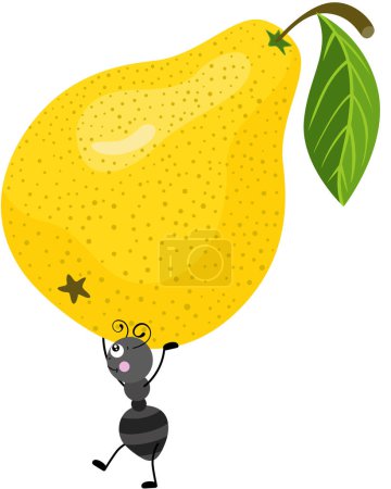 Illustration for Cute ant carrying a pear - Royalty Free Image