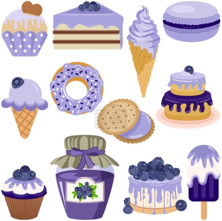 Set digital collage of sweets made with blueberry