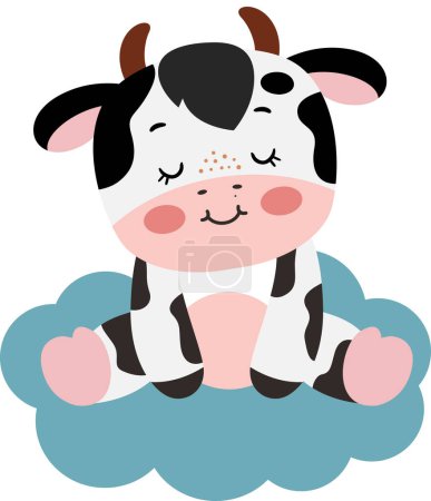 Cute cow sitting on blue cloud