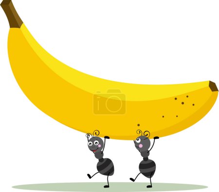 Illustration for Cute two ants carrying a banana - Royalty Free Image